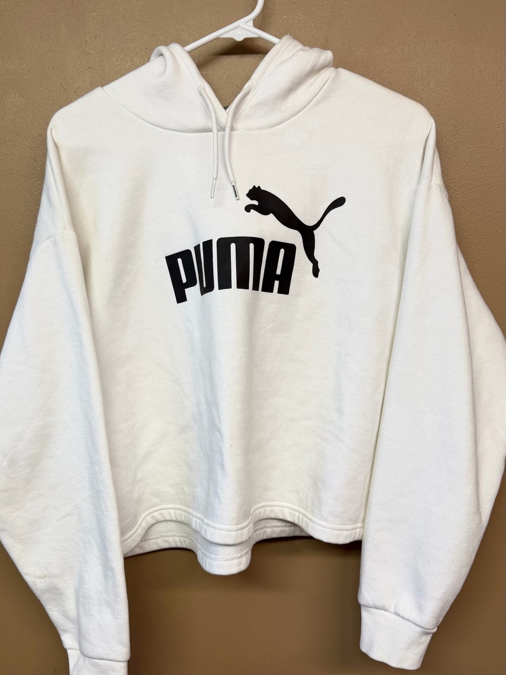 Puma White Cropped Hoodie with Black Logo